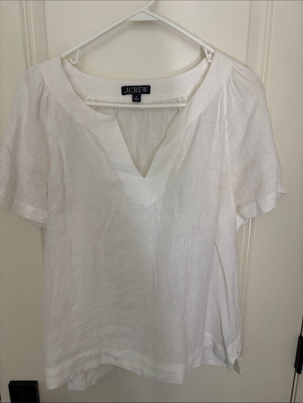 J. Crew White Linen Split-V Short Sleeve Tunic